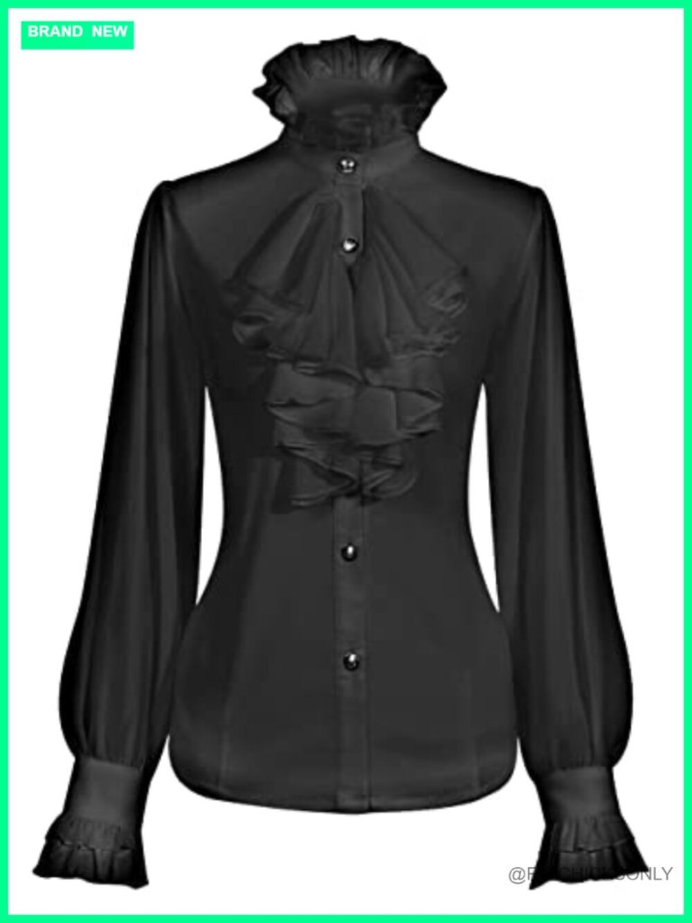 Victorian Gothic Ruffle Blouse Long Sleeve Stand Collar Button Down Shirt